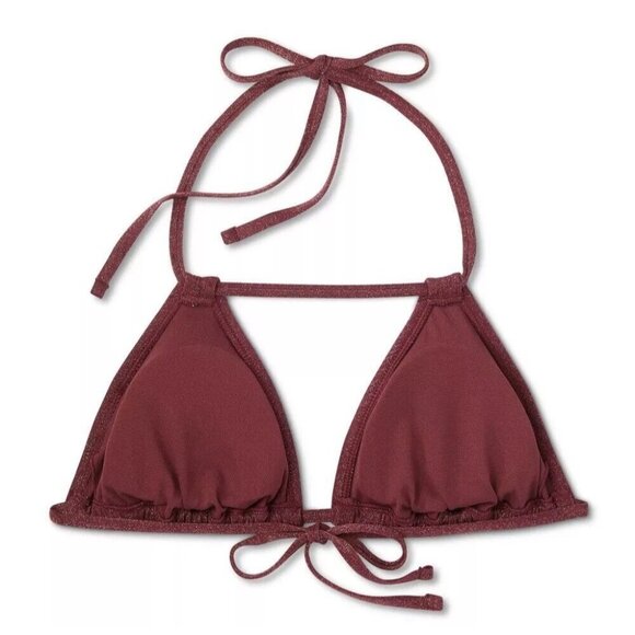 Wild Fable Size XS 0-2 Brown Lurex Shimmer Halter Triangle Bikini Swim Top - Picture 5 of 8